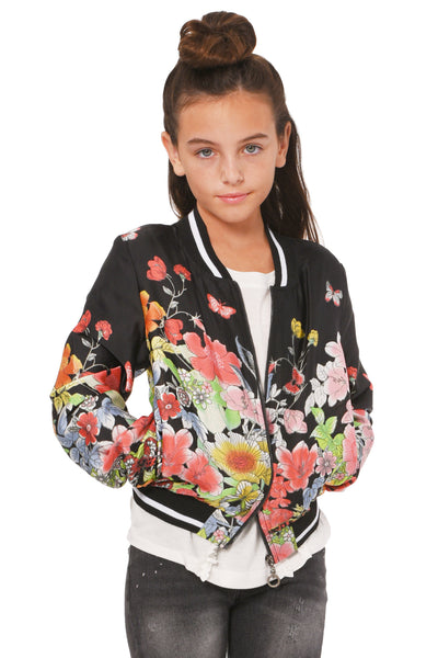 Truly Me Big Girls Floral Butterfly Theme Bomber Jacket