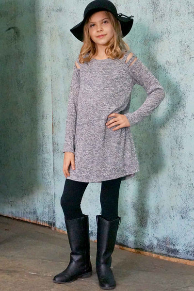 Big Girls Long Sleeve Cut-Out Shoulder Knit Dress