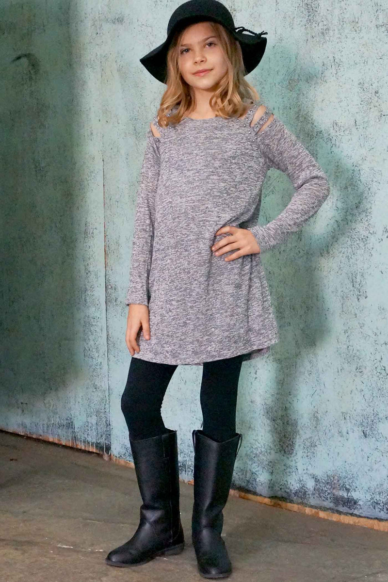 Big Girls Long Sleeve Cut-Out Shoulder Knit Dress