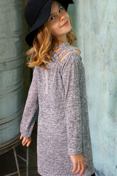 Big Girls Long Sleeve Cut-Out Shoulder Knit Dress