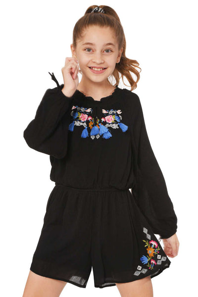 Big Girls Boho Embroidery Long Sleeve Romper