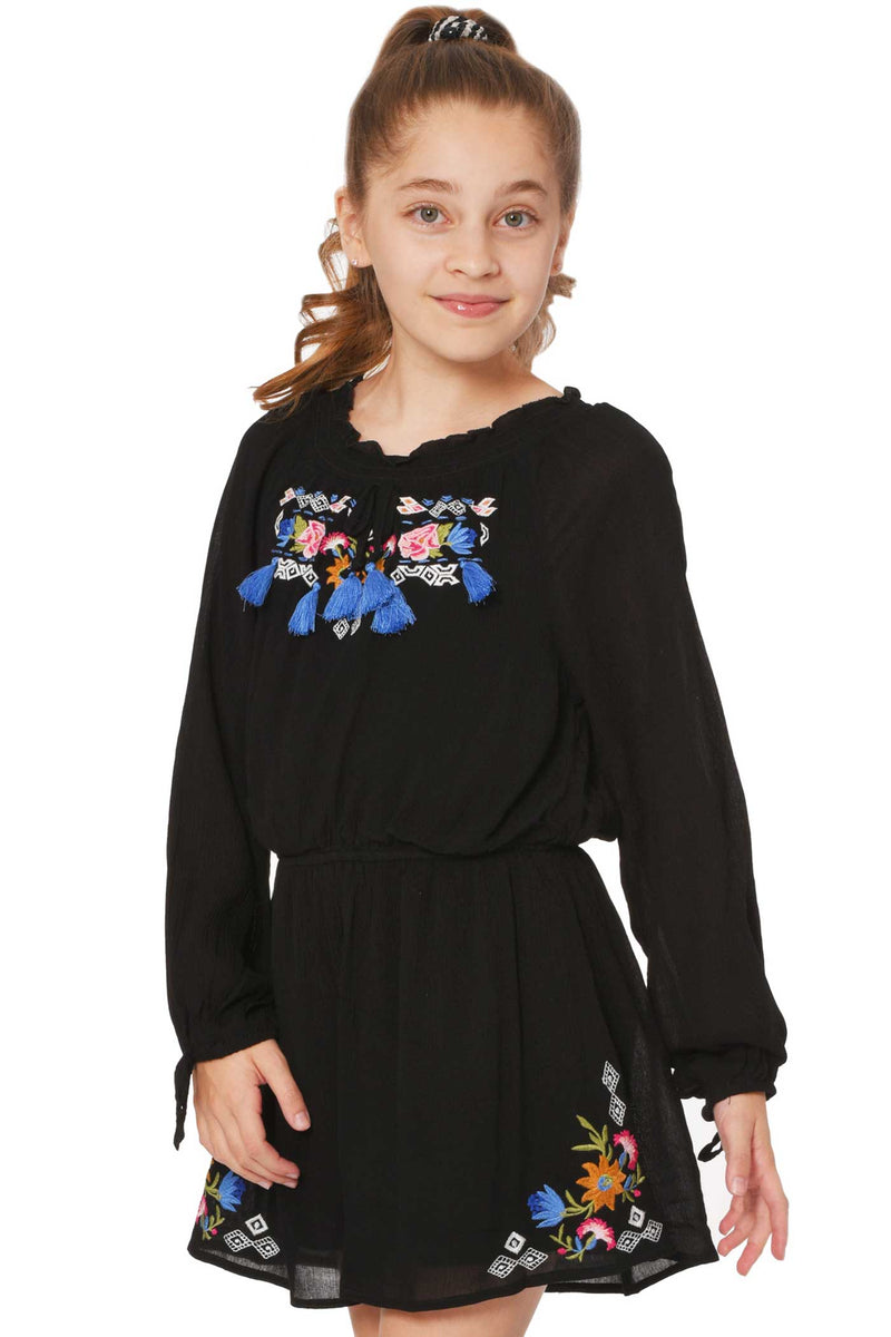 Big Girls Boho Embroidery Long Sleeve Romper