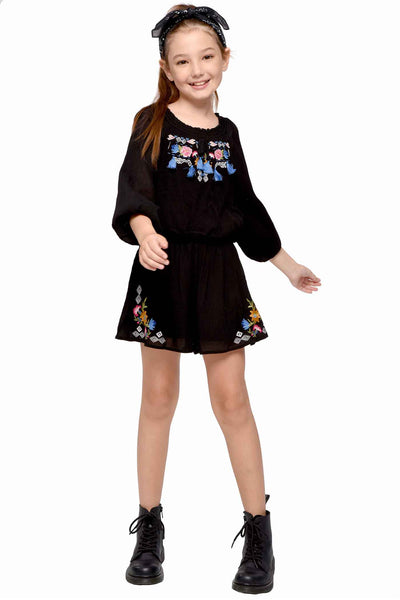 Big Girls Boho Embroidery Long Sleeve Romper