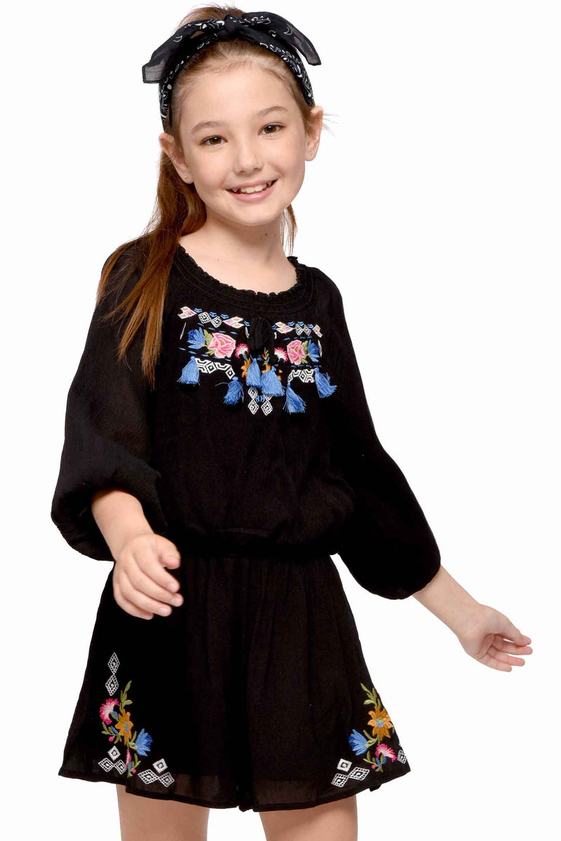 Big Girls Boho Embroidery Long Sleeve Romper