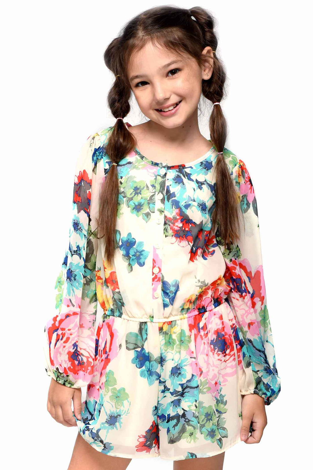 Big Girls Floral Print Long Sleeve Chiffon Romper