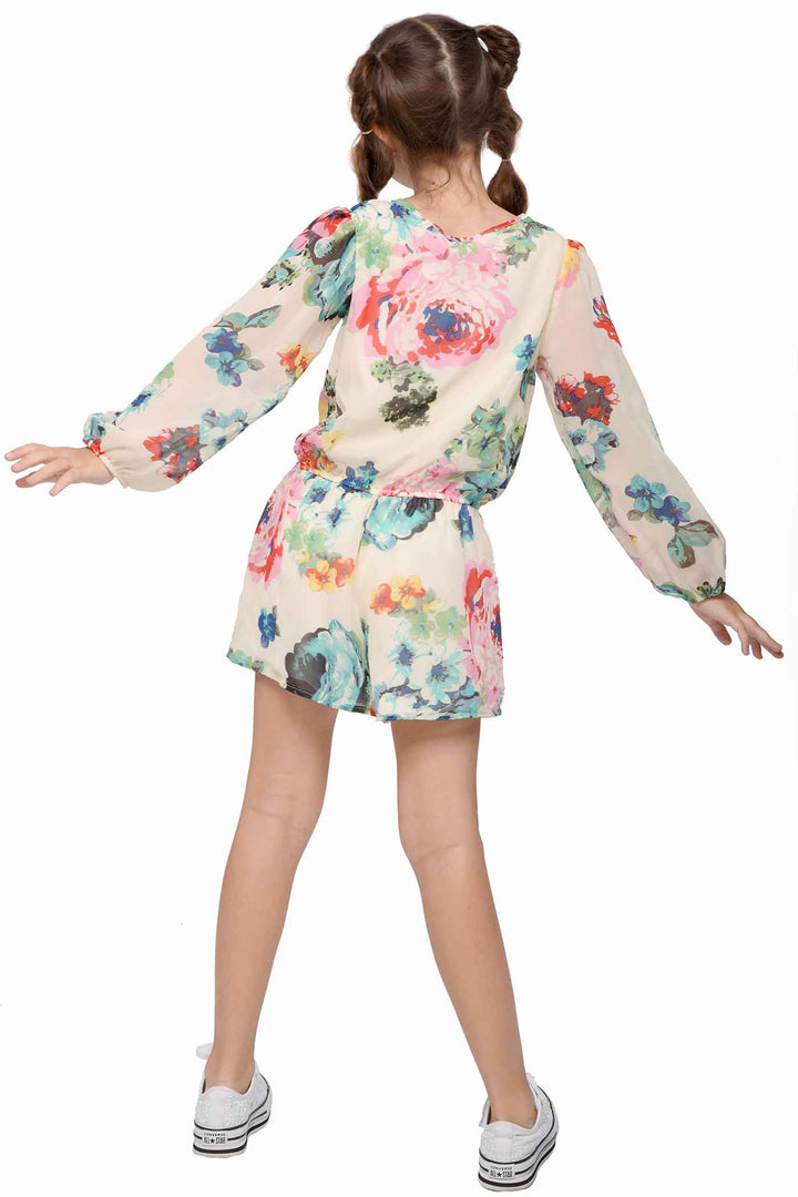 Big Girls Floral Print Long Sleeve Chiffon Romper