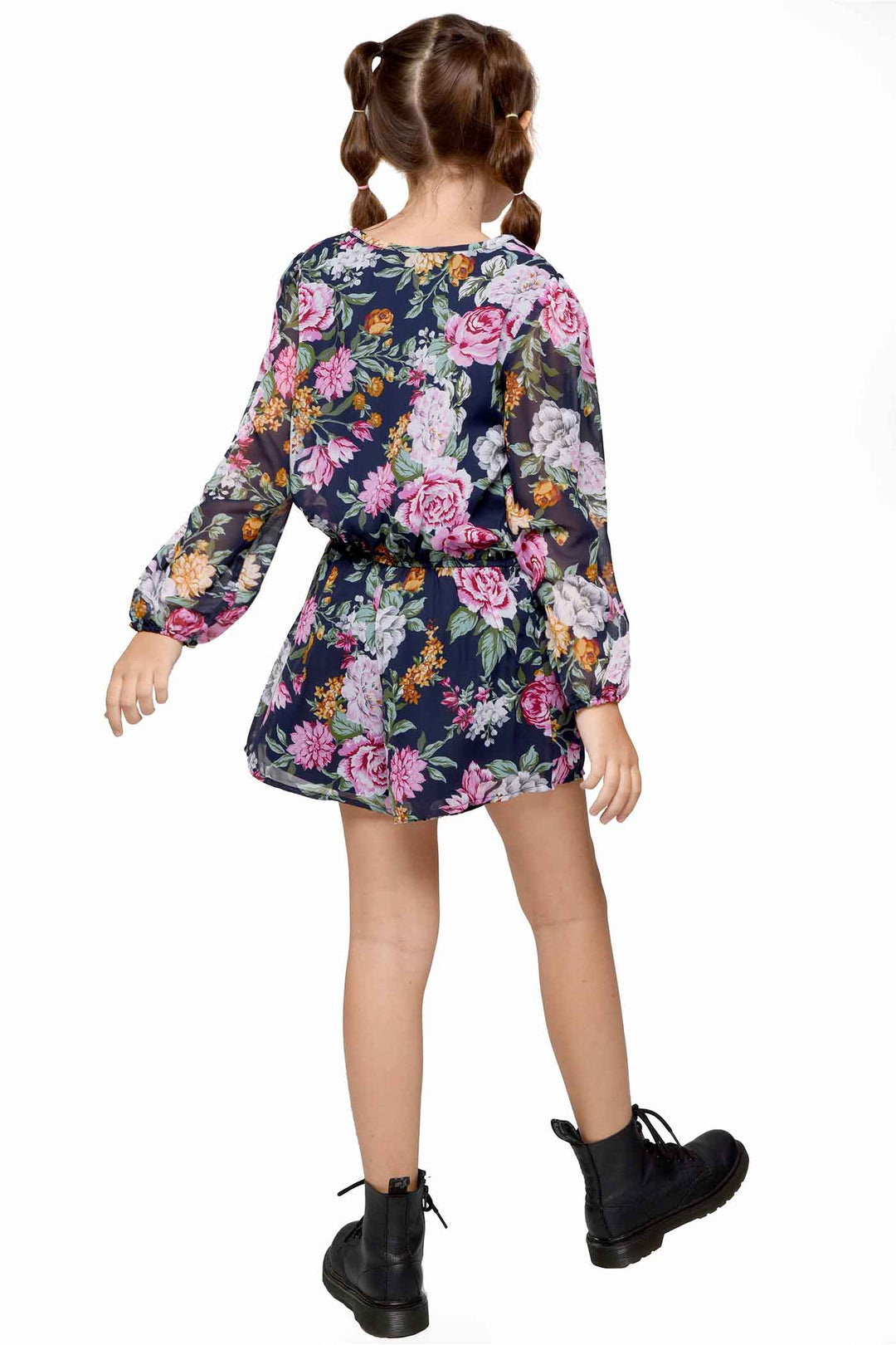 Big Girls Floral Print Long Sleeve Chiffon Romper