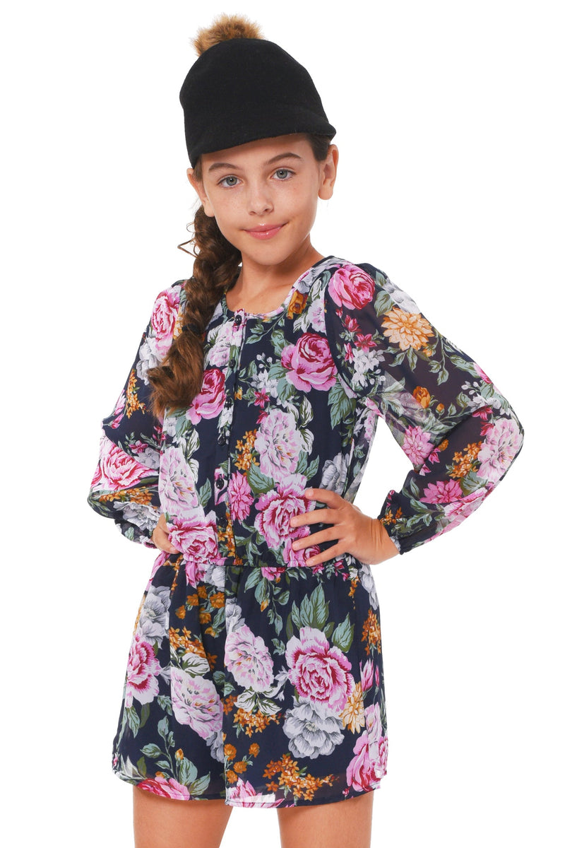 Truly Me Big Girls Floral Print Button Down Romper