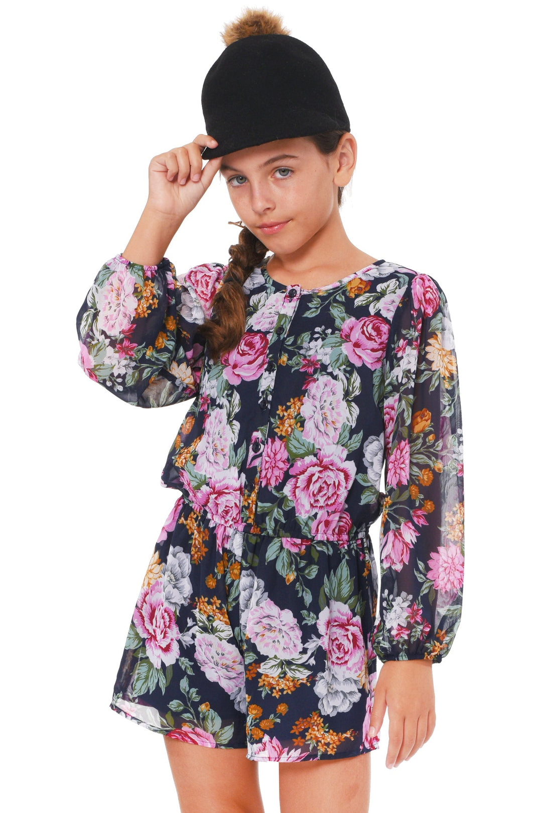 Truly Me Big Girls Floral Print Button Down Romper