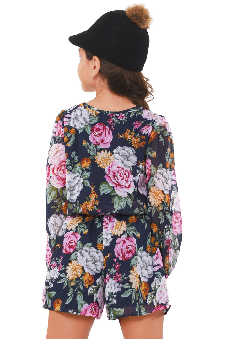 Truly Me Big Girls Floral Print Button Down Romper