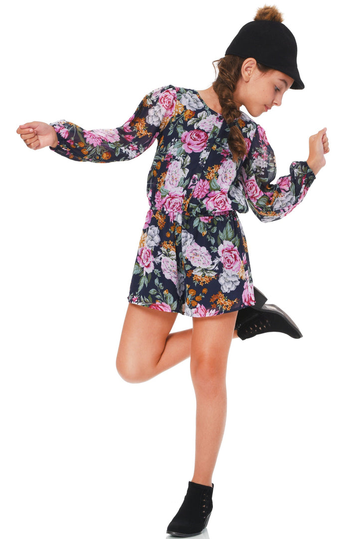 Truly Me Big Girls Floral Print Button Down Romper