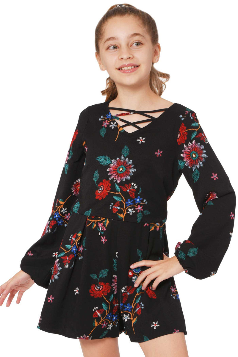 Truly Me Big Girls Floral Print Long Sleeve Romper