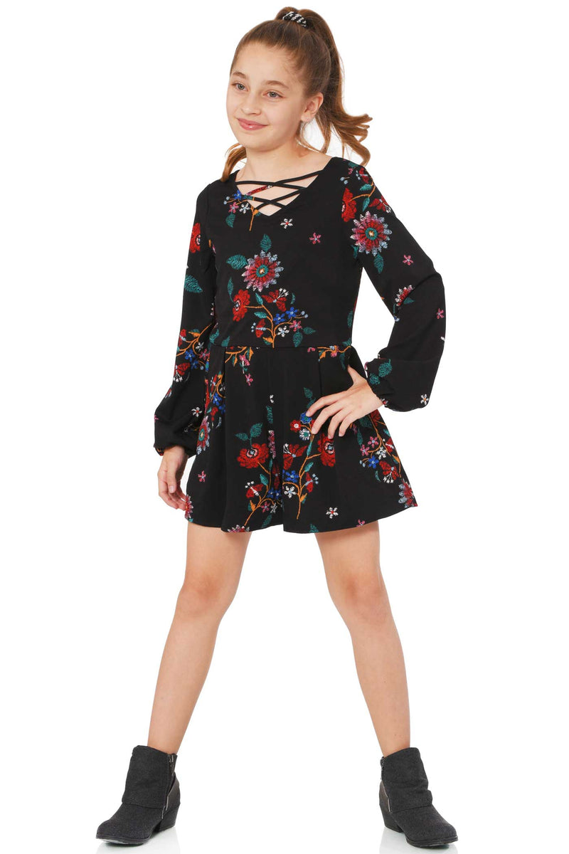 Truly Me Big Girls Floral Print Long Sleeve Romper