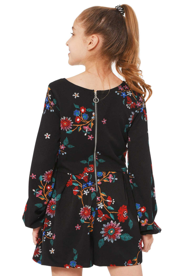 Truly Me Big Girls Floral Print Long Sleeve Romper