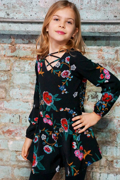 Truly Me Big Girls Floral Print Long Sleeve Romper