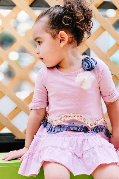 Little Girls Elbow Sleeve Ruffle Tiered Dress