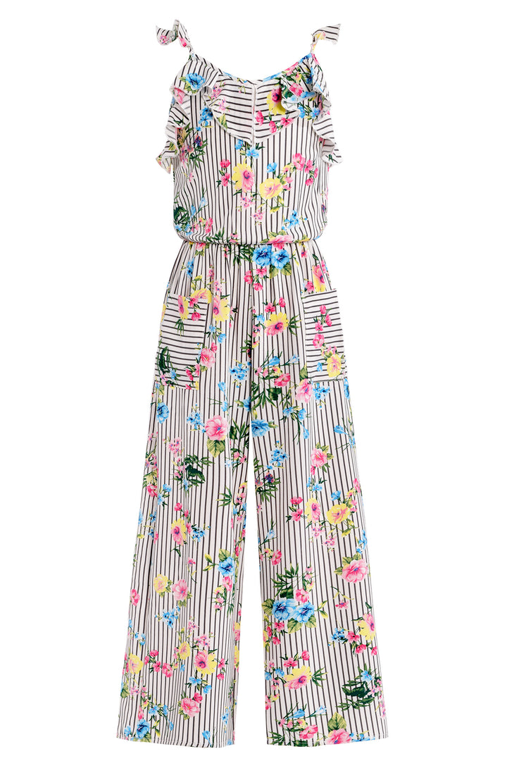 Big Girls Floral Stripe Ruffle Detail Jumpsuit