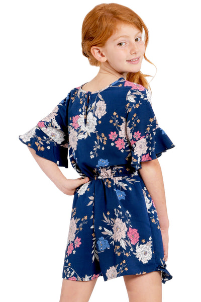 Big Girls Faux Wrap Ruffle Floral Romper