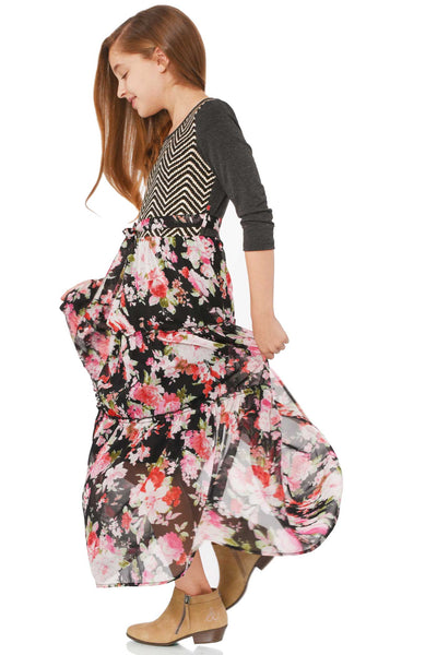 Truly Me Big Girls Long Sleeve Floral Print Boho Maxi Dress