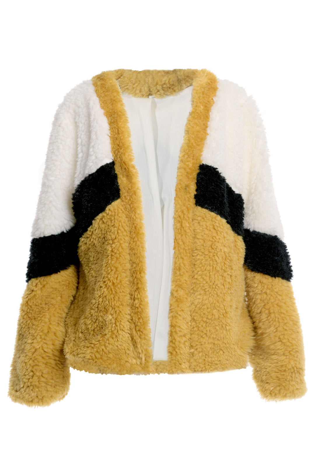 COLOR BLOCK FAUX FUR JACKET