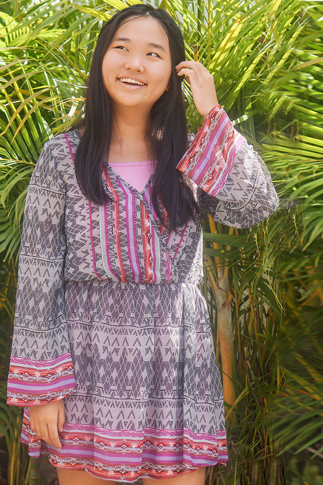 Truly Me Big Girls Faux Wrap Style Printed Dress