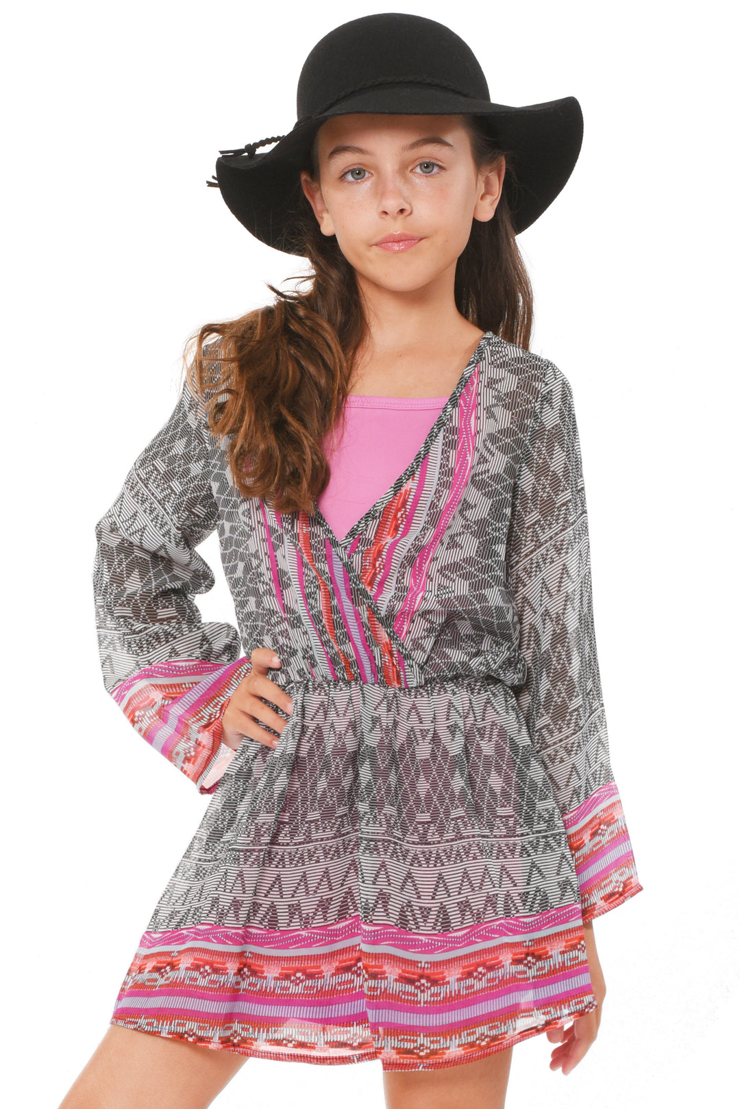 Truly Me Big Girls Faux Wrap Style Printed Dress