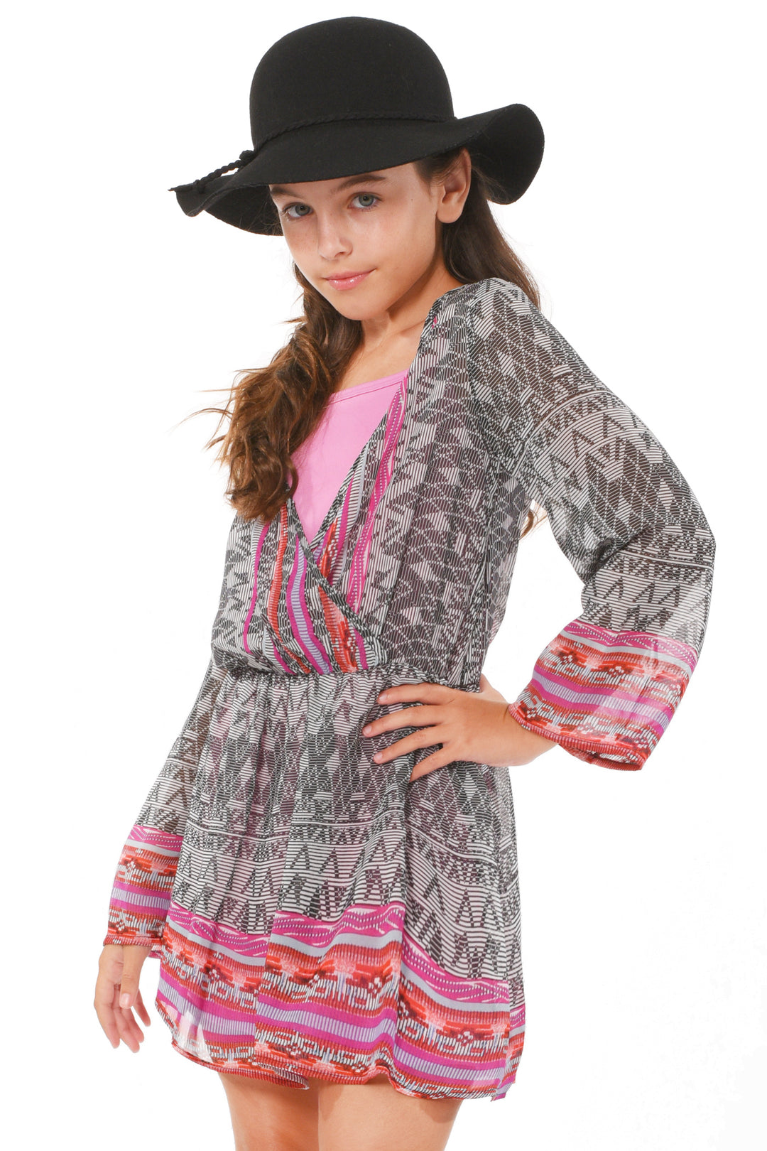 Truly Me Big Girls Faux Wrap Style Printed Dress