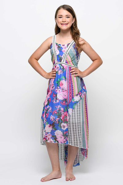 Big Girls Mixed Print High Low Chiffon Midi Dress