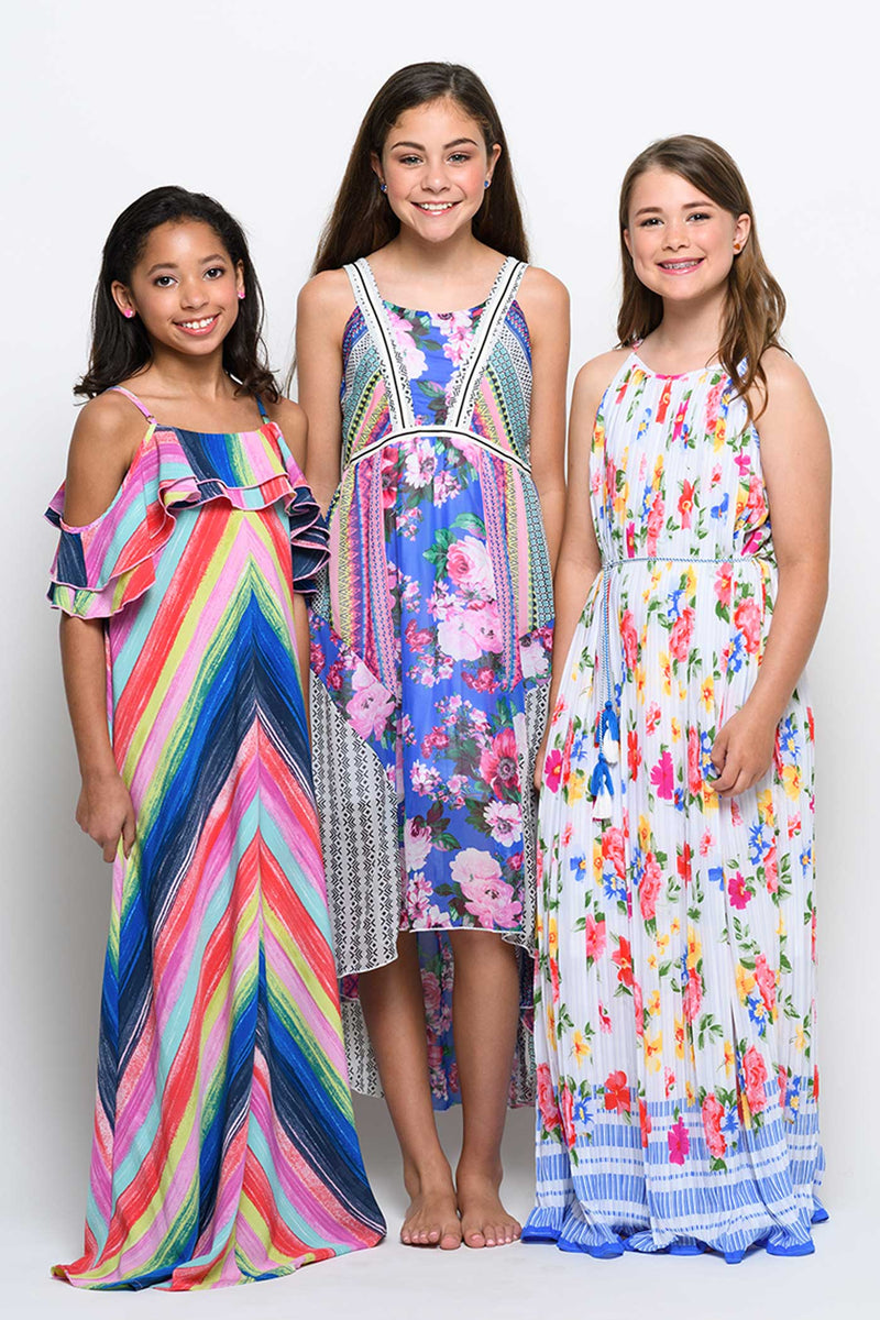 Big Girls Mixed Print High Low Chiffon Midi Dress