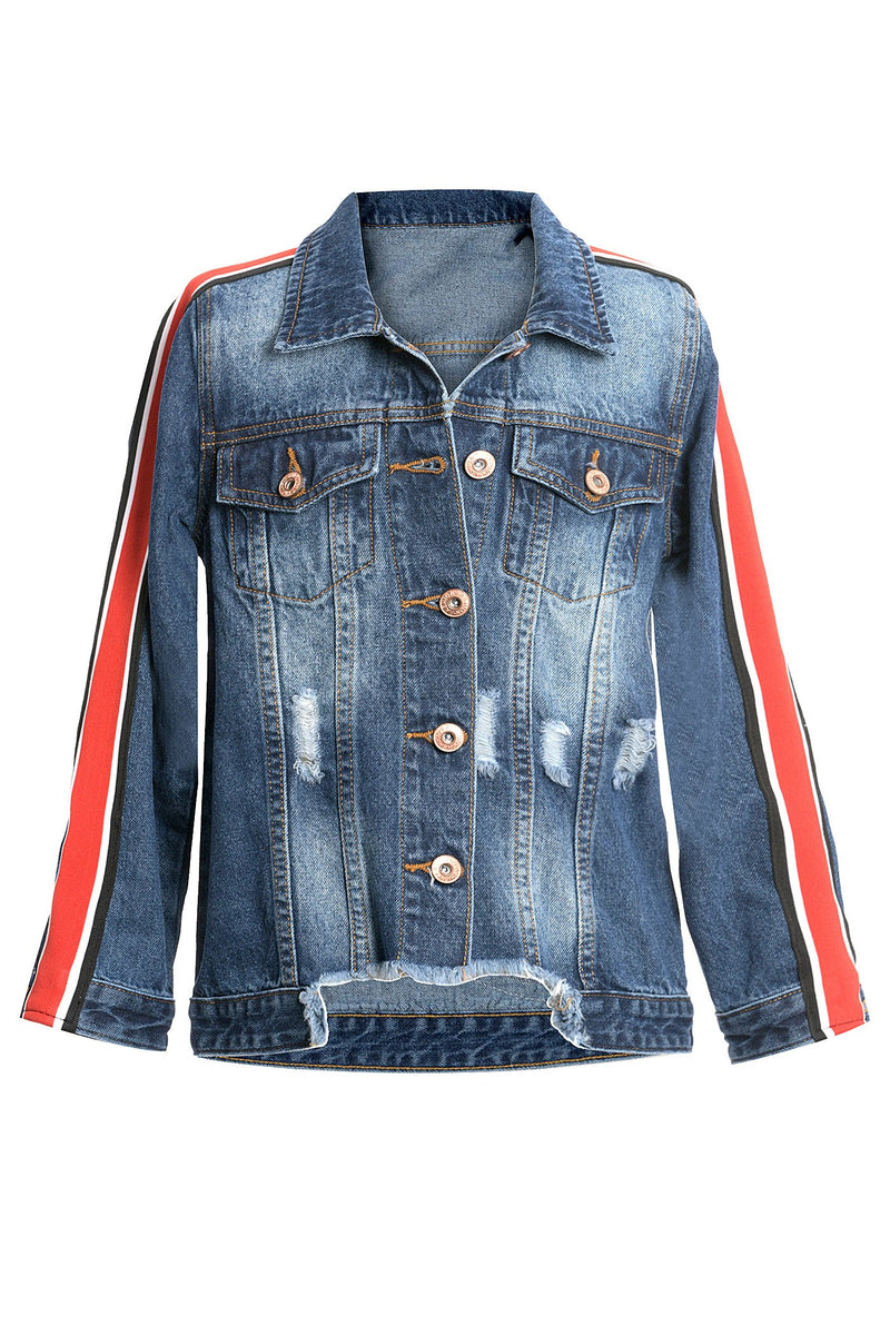 DENIM JACKET WITH PATCH AND EMBROIDERY DETAIL AT BACK