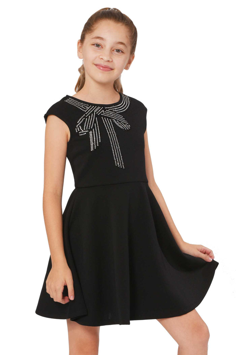 Truly Me Big Girls Rhinestone Bow Fit and Flare Skater Dress