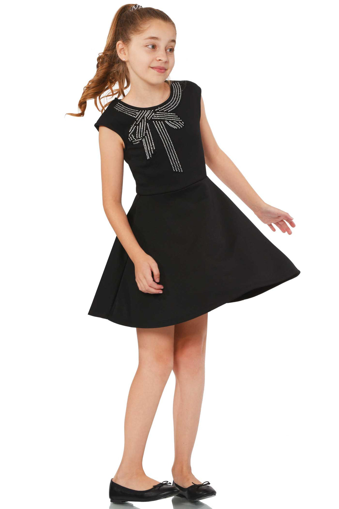 Truly Me Big Girls Rhinestone Bow Fit and Flare Skater Dress