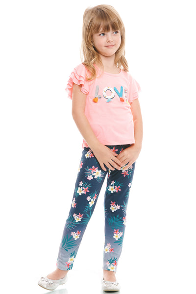 Truly Me Pink Little Girls Tropical Floral Print Leggings