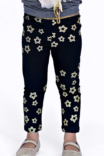 Truly Me Little Girls Gold Glitter Star Leggings