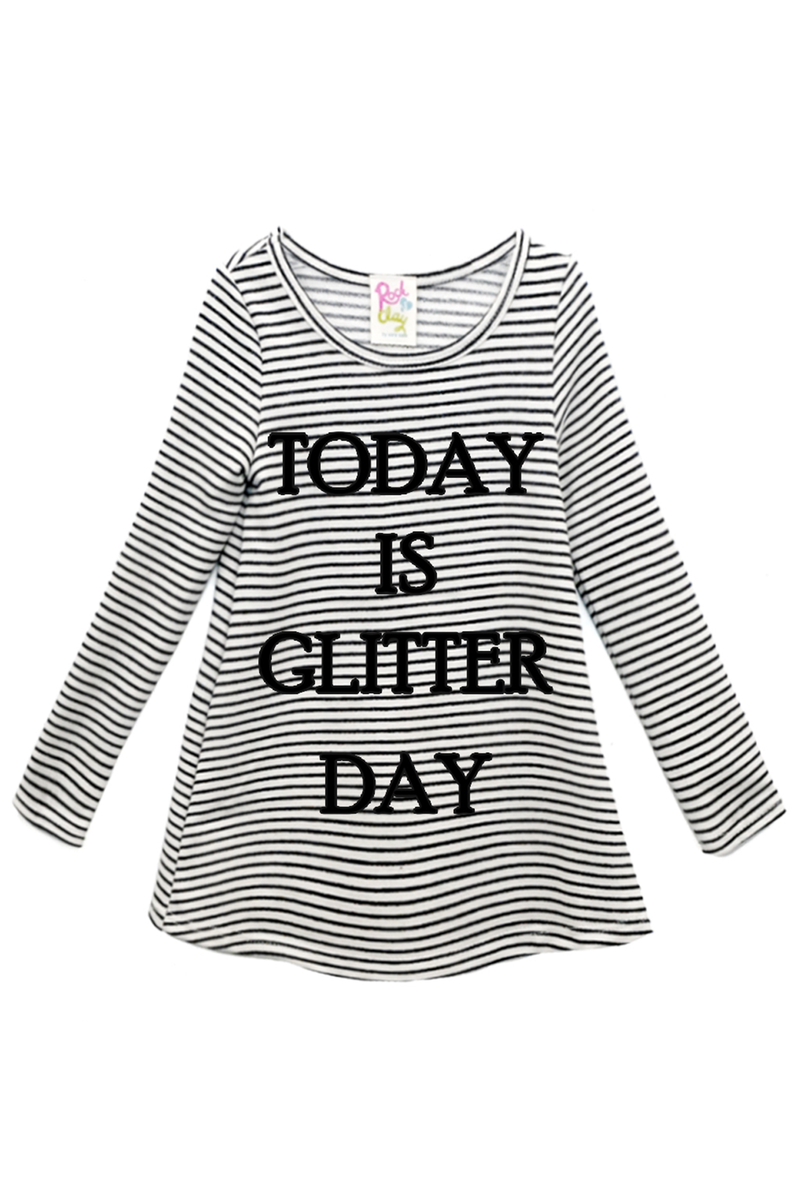 Today is Glitter Day  Little Girls Striped Long Sleeve Tunic Top