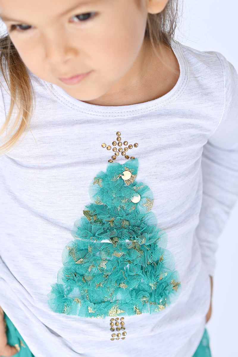 Truly Me Little Girls Christmas Tree Long Sleeve Top