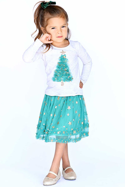 Truly Me Little Girls Christmas Tree Long Sleeve Top