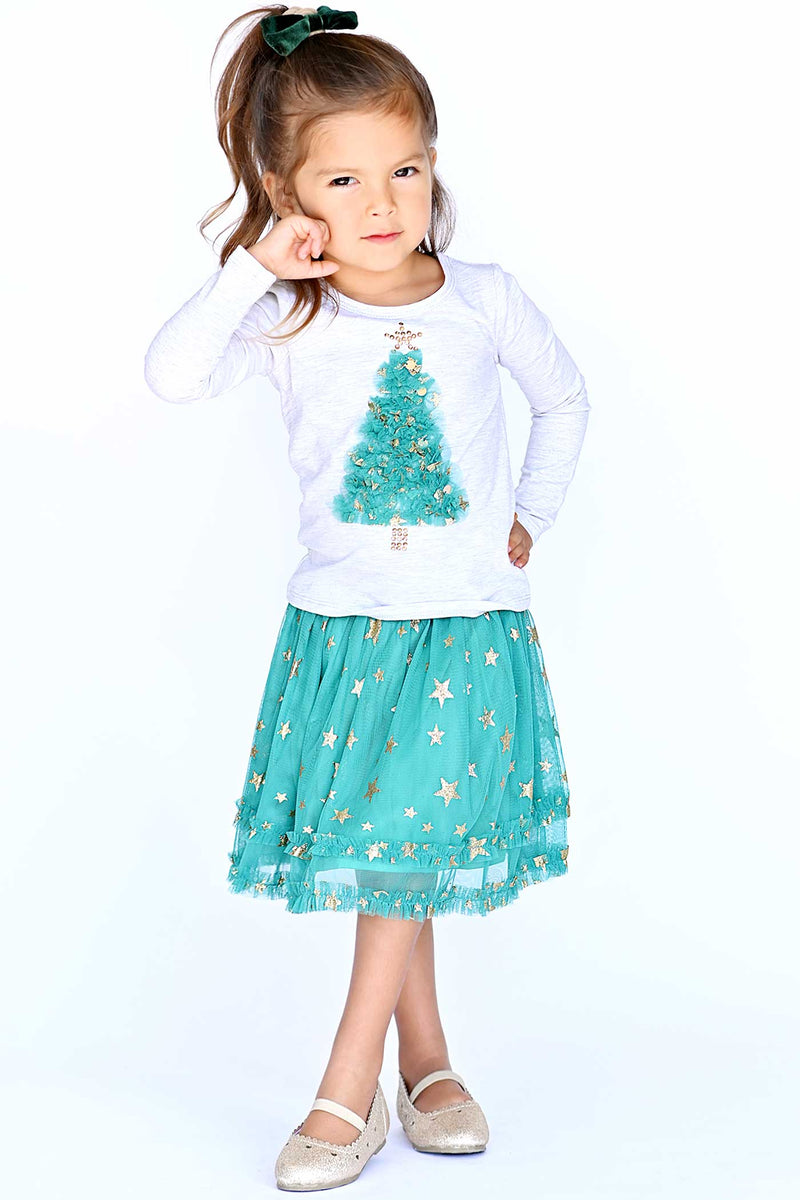 Truly Me Little Girls Christmas Tree Long Sleeve Top