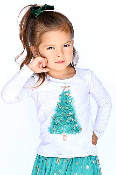 Truly Me Little Girls Christmas Tree Long Sleeve Top