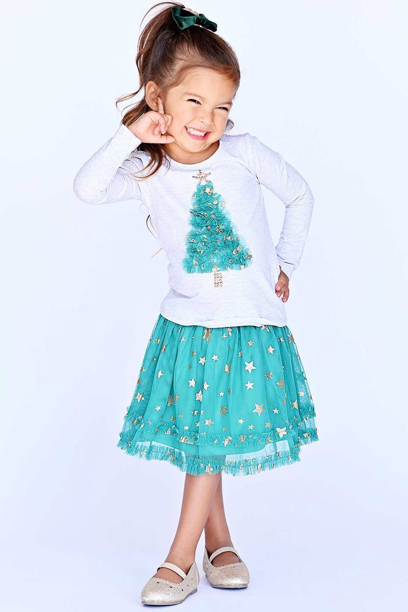 Truly Me Little Girls Christmas Tree Long Sleeve Top