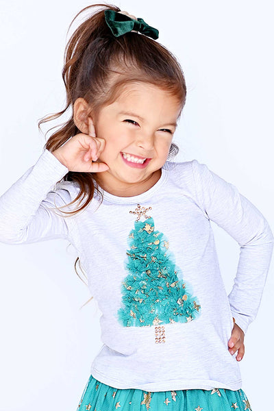 Truly Me Little Girls Christmas Tree Long Sleeve Top