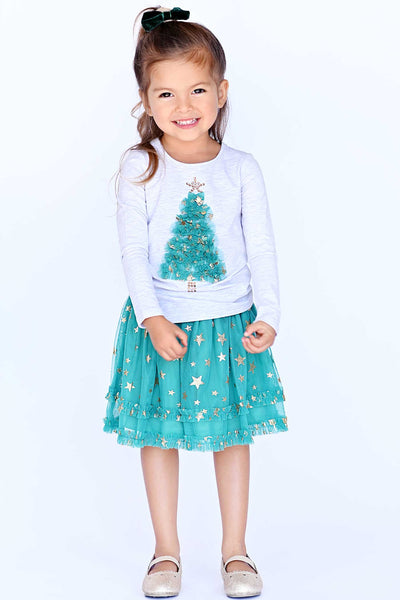 Truly Me Little Girls Christmas Tree Long Sleeve Top