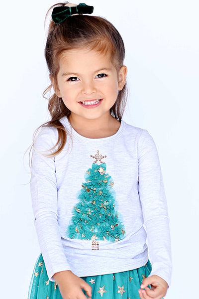 Truly Me Little Girls Christmas Tree Long Sleeve Top