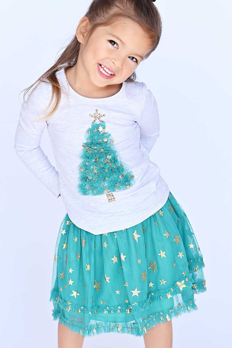 Truly Me Little Girls Christmas Tree Long Sleeve Top