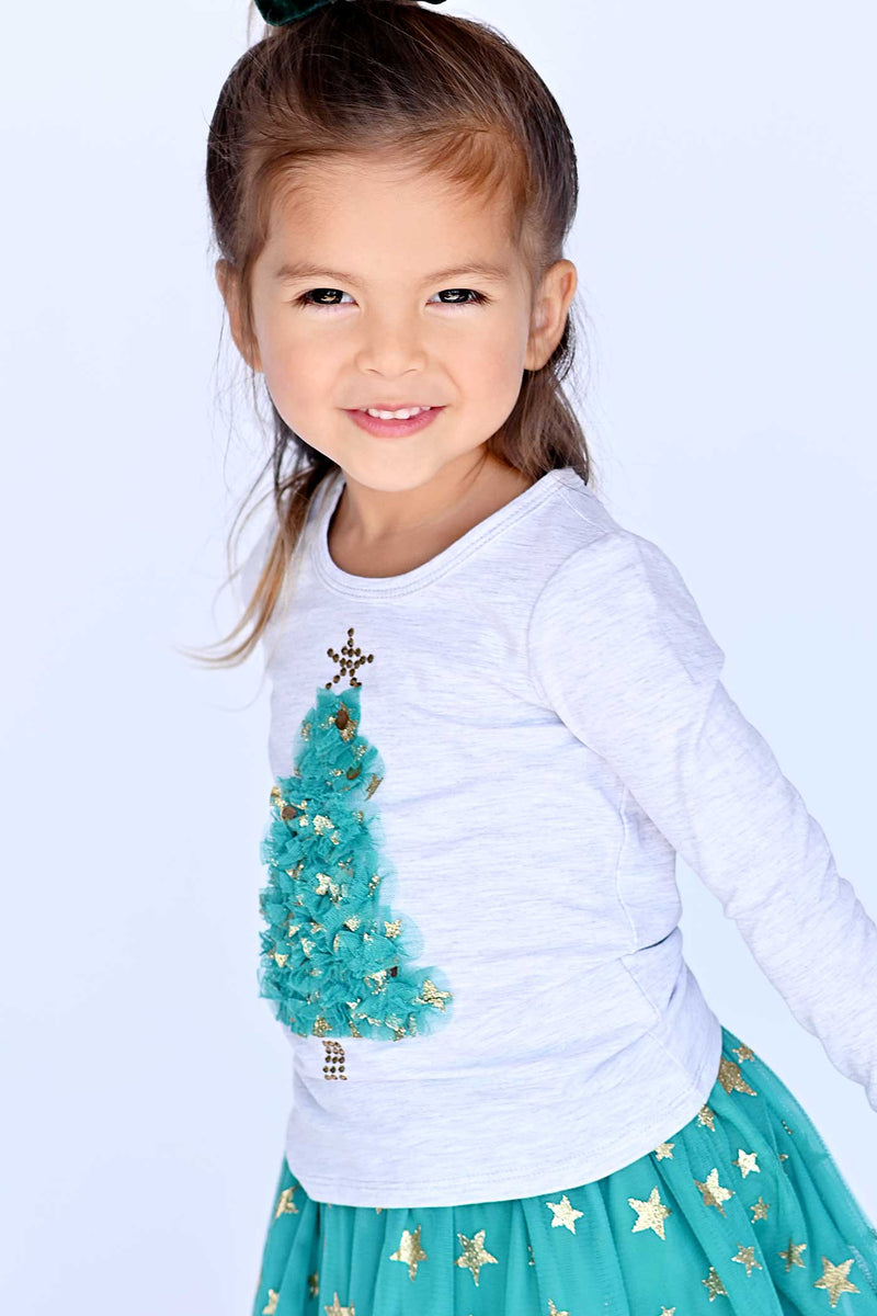 Truly Me Little Girls Christmas Tree Long Sleeve Top