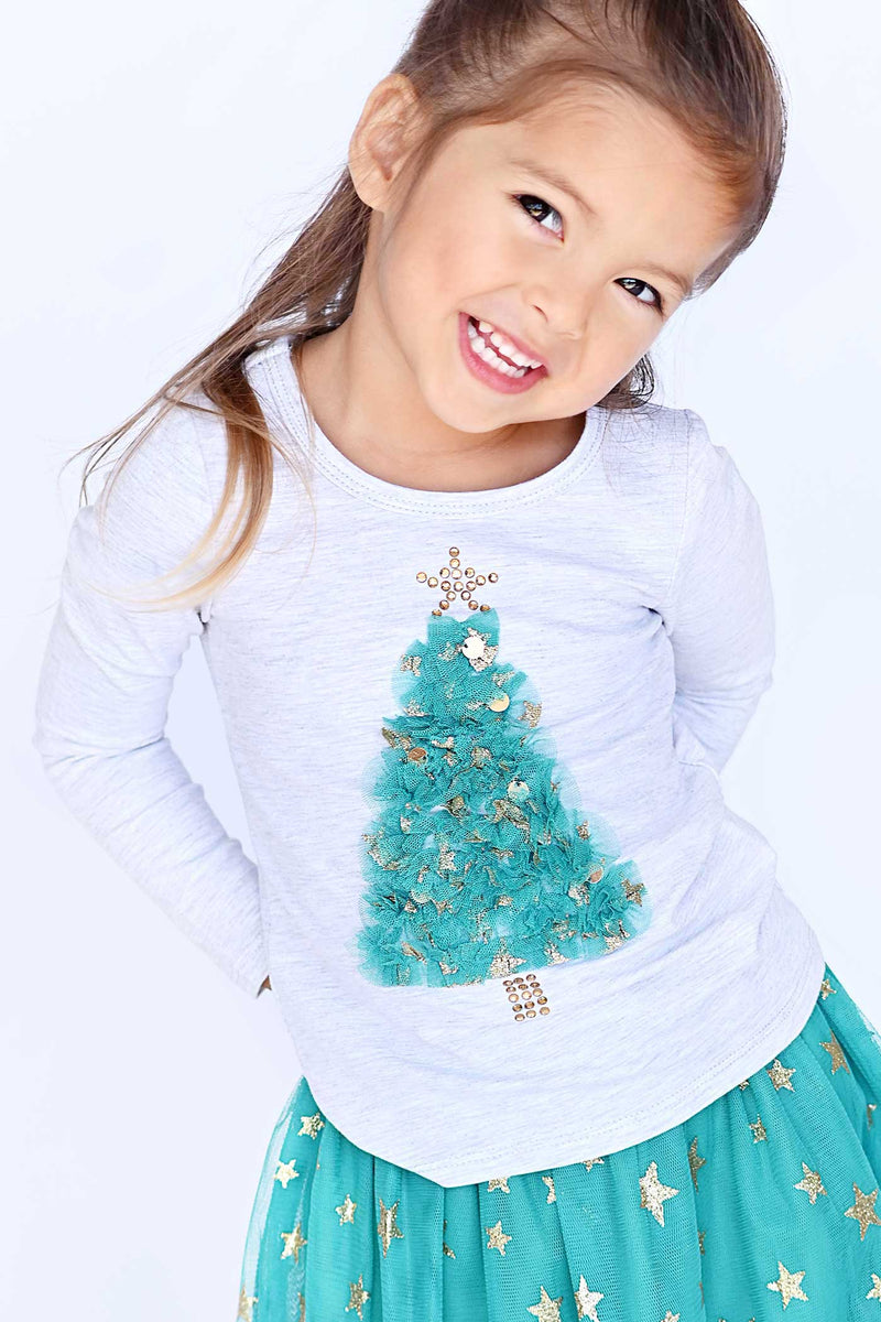 Truly Me Little Girls Christmas Tree Long Sleeve Top