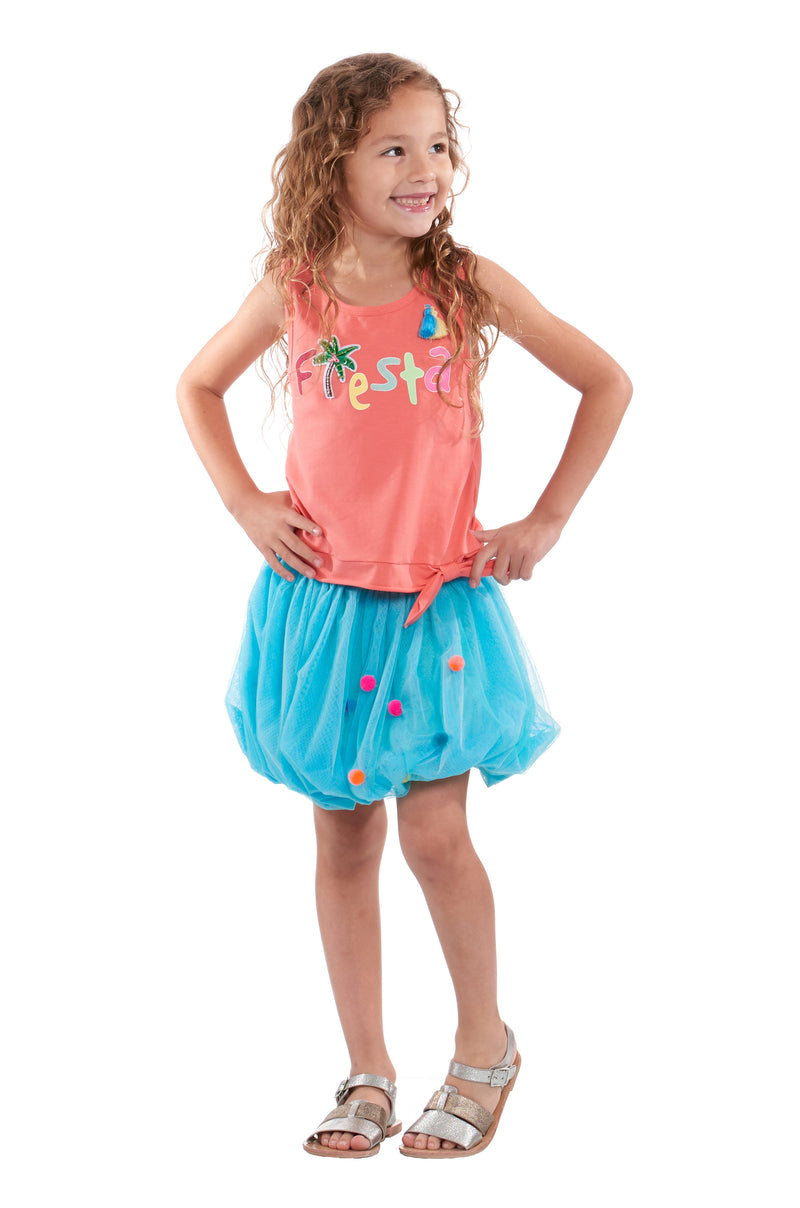 Truly Me Pink Little Girls Bubble Hem Tutu Skirt with Pompoms