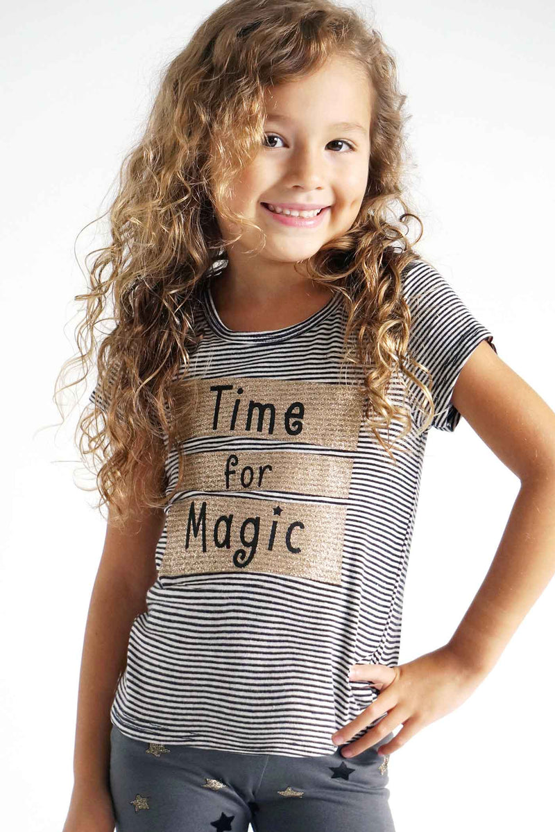 Truly Me Little Girls Short Sleeve Striped T-shirt with Glitter Print