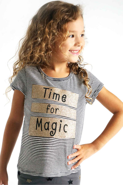 Truly Me Little Girls Short Sleeve Striped T-shirt with Glitter Print