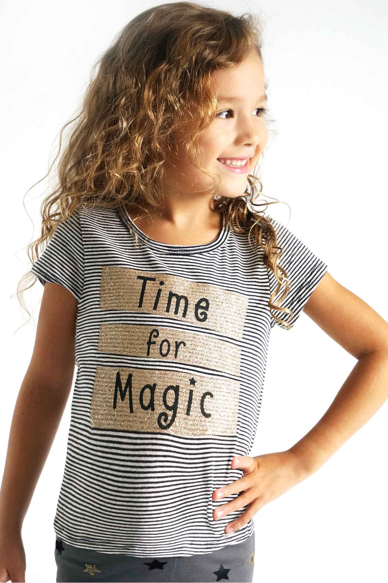 Truly Me Little Girls Short Sleeve Striped T-shirt with Glitter Print